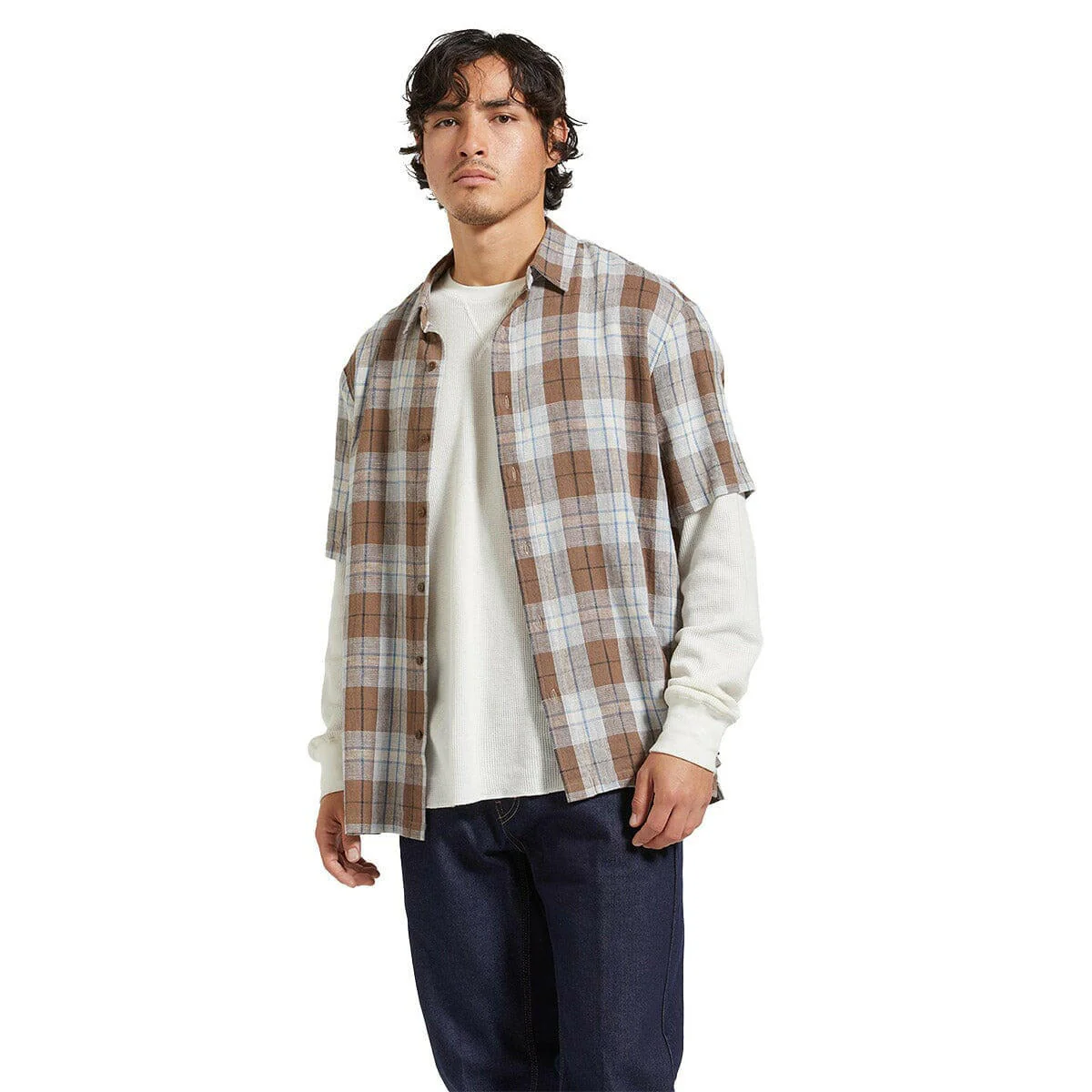 Brixton - Cru Linen Blend Relaxed Woven Shirt Pinecone Brown/Coronet Blue - Image 2