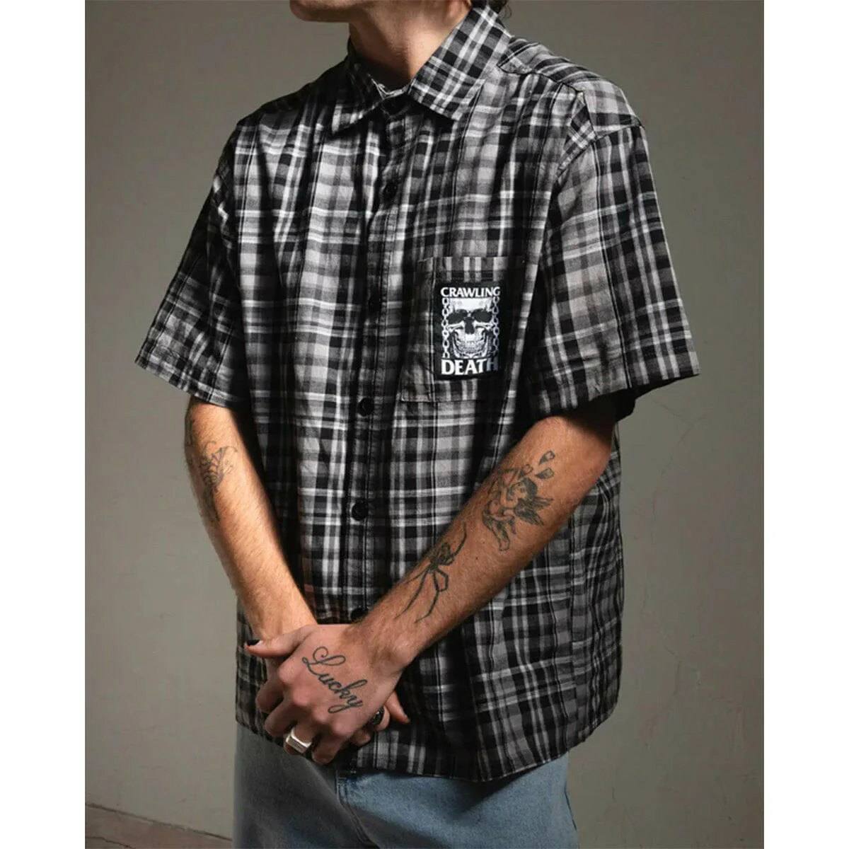 Crawling Death - TV Skull Check Shirt Black - Image 3