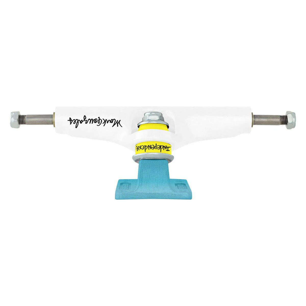 Independent - Stage 4 Mark Gonzalez Flat White Blue Skateboard Trucks - Image 4