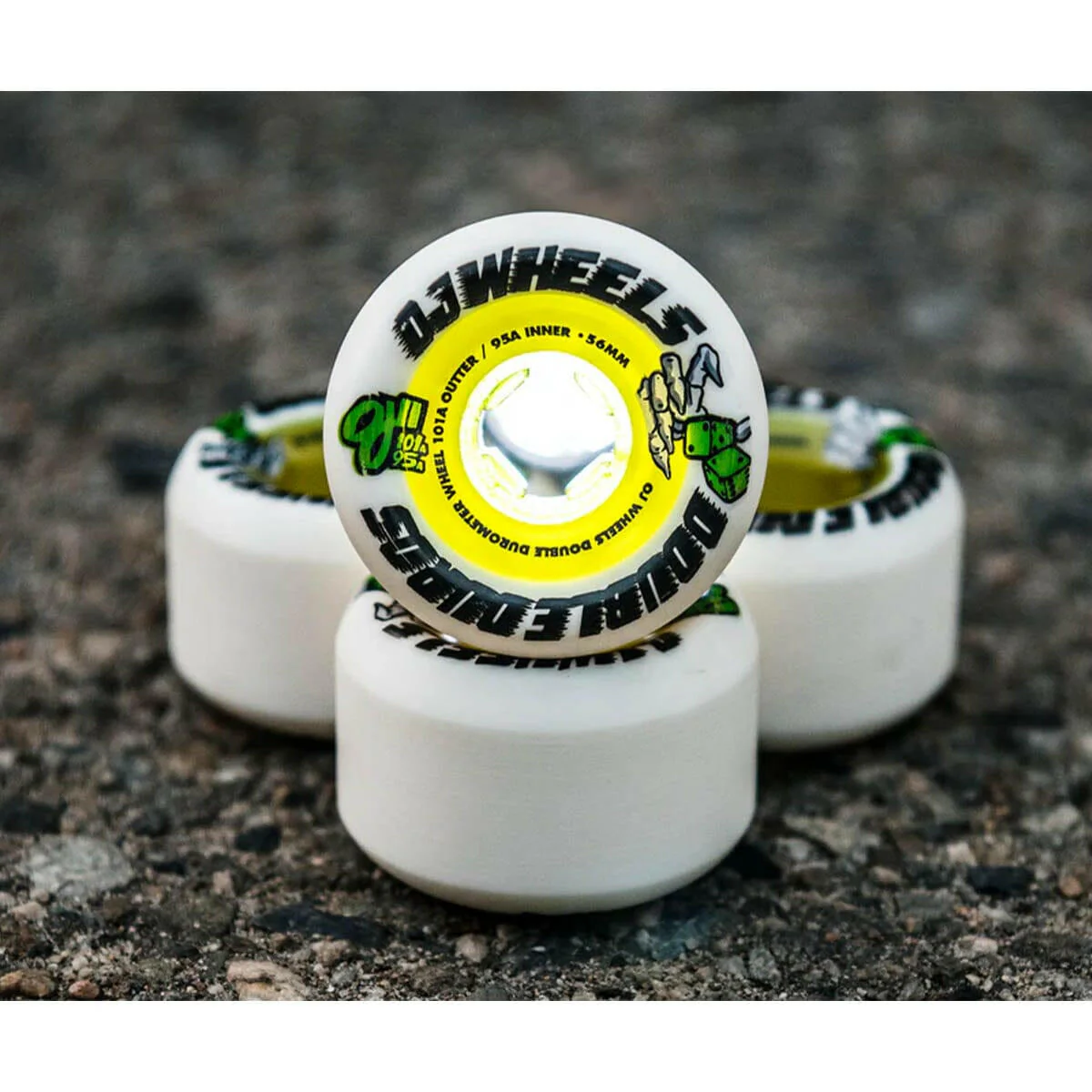 OJ - Double Duro White Green Mini Combo 56MM 101A/95A Skateboard Wheels - Image 4